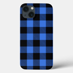 Black Blue Buffalo Plaid Check Pattern iPhone 13 Case