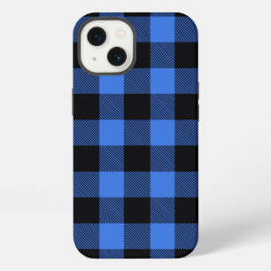 Black Blue Buffalo Plaid Check Pattern iPhone 13 Case