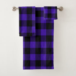 Black Blue Check Bath Towel Set