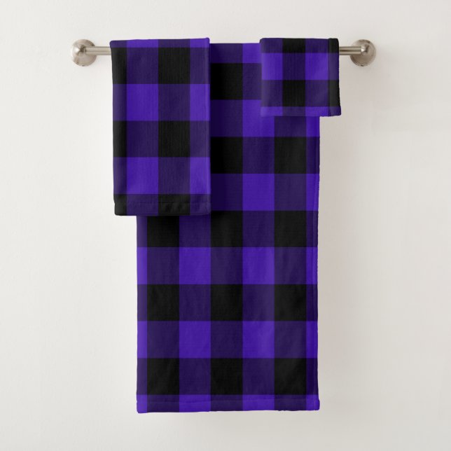 Black Blue Check Bath Towel Set (Insitu)