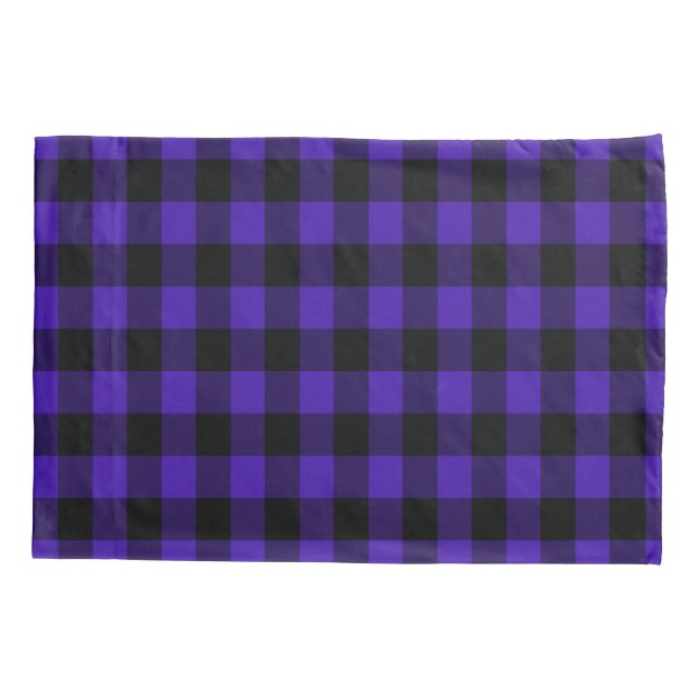 Black Blue Check Pillow Case Modern Retro Design (Back)