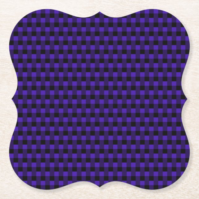 Black & Blue Checked Paper Coaster (Front)