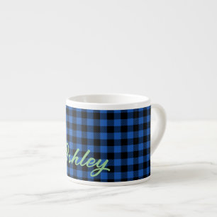 Black Blue Chequered Buffalo Pattern Personalize Espresso Cup