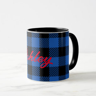 Black Blue Chequered Buffalo Pattern Personalize Mug