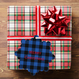 Black Blue Chequered Buffalo Pattern Personalize Ornament Card