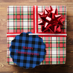 Black Blue Chequered Buffalo Pattern Personalize Ornament Card