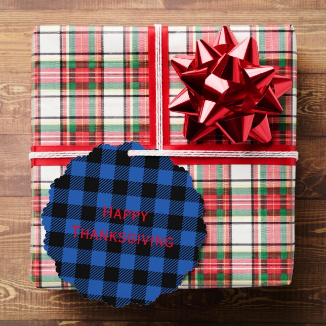 Black Blue Chequered Buffalo Pattern | Personalize Ornament Card (Insitu (Gift))