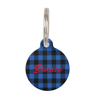 Black Blue Chequered Buffalo Pattern   Personalize Pet Tag