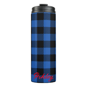 Black Blue Chequered Buffalo Pattern Personalize Thermal Tumbler