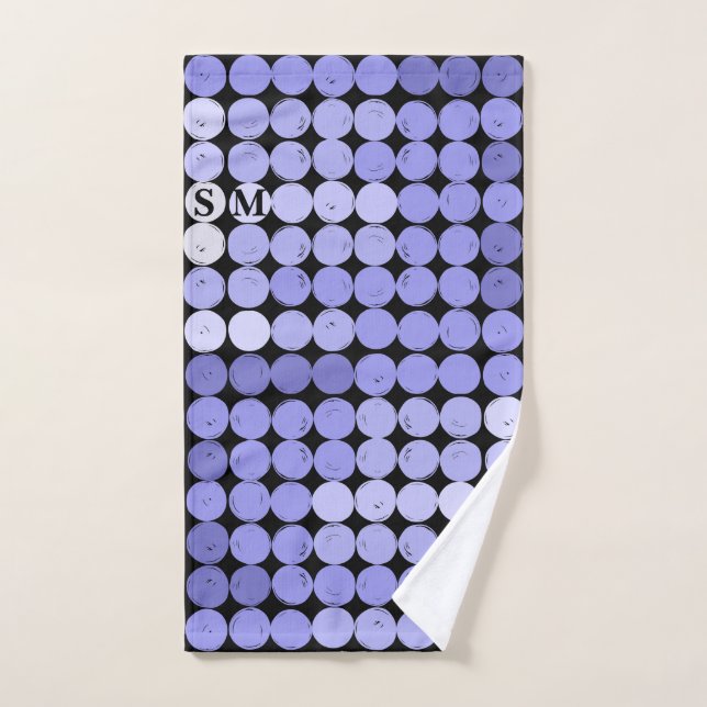 Black Blue Circle Pattern Monogram Pickleball Hand Towel (Hand Towel)