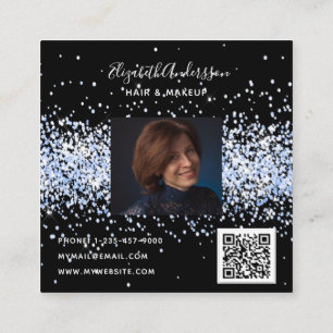 Black blue confetti profile photo qr code square business card