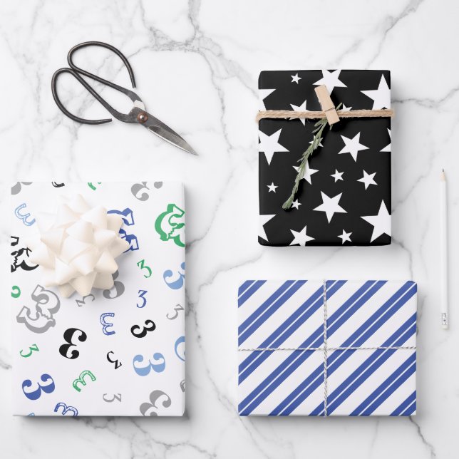 Black Blue Custom Birthday Year Wrapping Paper (Front)