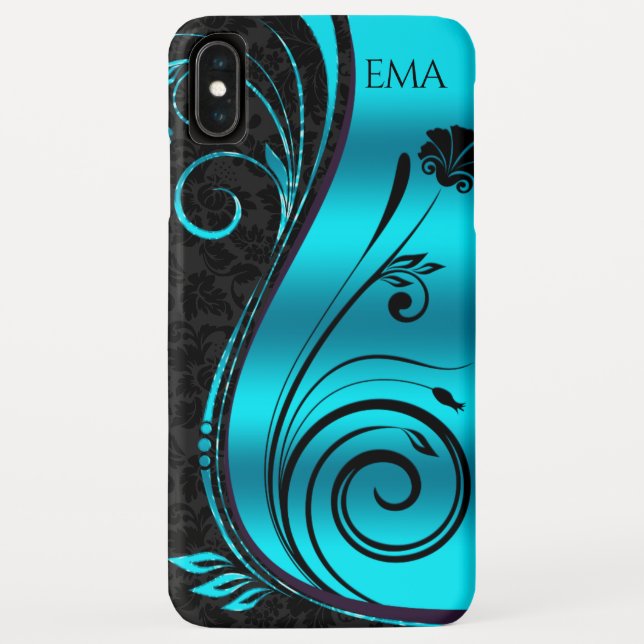 Black Blue Damask And Black Swirls Case-Mate iPhone Case (Back)