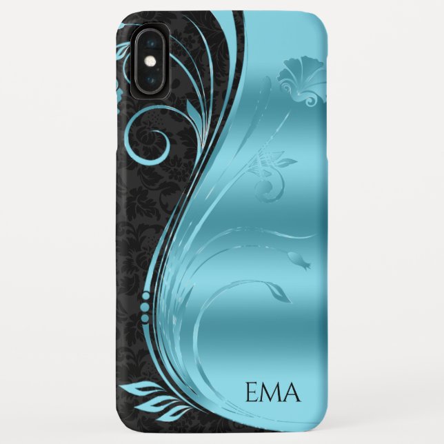 Black Blue Damask And Swirls Case-Mate iPhone Case (Back)