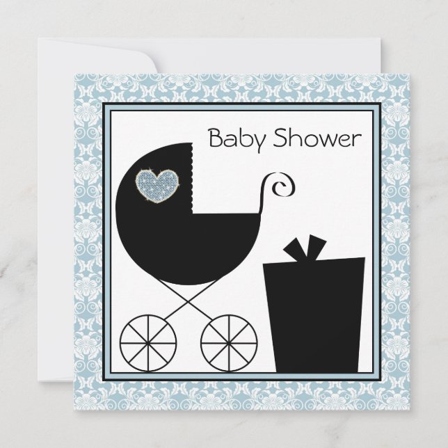 Black Blue Damask Baby Boy Shower Invitations (Front)