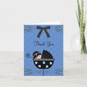 Black Blue Damask Baby shower Merci Cartes