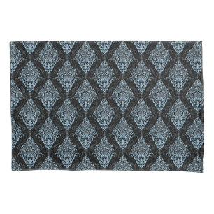 Black & Blue Damask Print Pillowcase 
