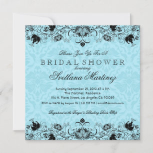 Black & Blue Damasks Bridal Shower Invitation