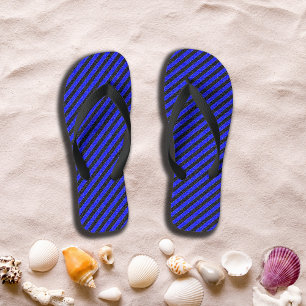Black & Blue Diagonal Stripes Adult Flip Flops