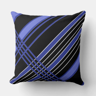 Black & Blue Diagonal Stripes Throw Pillow