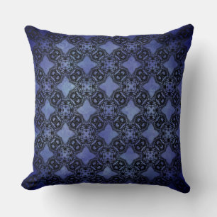 Black & Blue Diamond Chains Pattern Throw Pillow