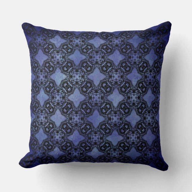Black & Blue Diamond Chains Pattern Throw Pillow (Front)