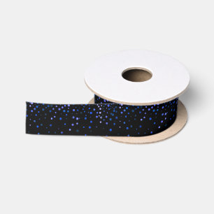 Black Blue Dots Confetti Glitter Faux Foil White Satin Ribbon