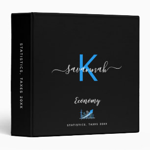 Black blue economy office monogram binder