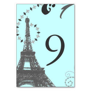 black blue eiffel tower vintage paris wedding table number