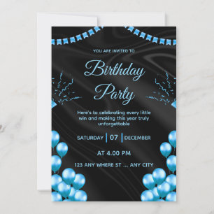 Black Blue Elegant Birthday Party Invitation