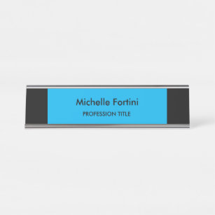 Black Blue Elegant Plain Minimalist Desk Name Plate