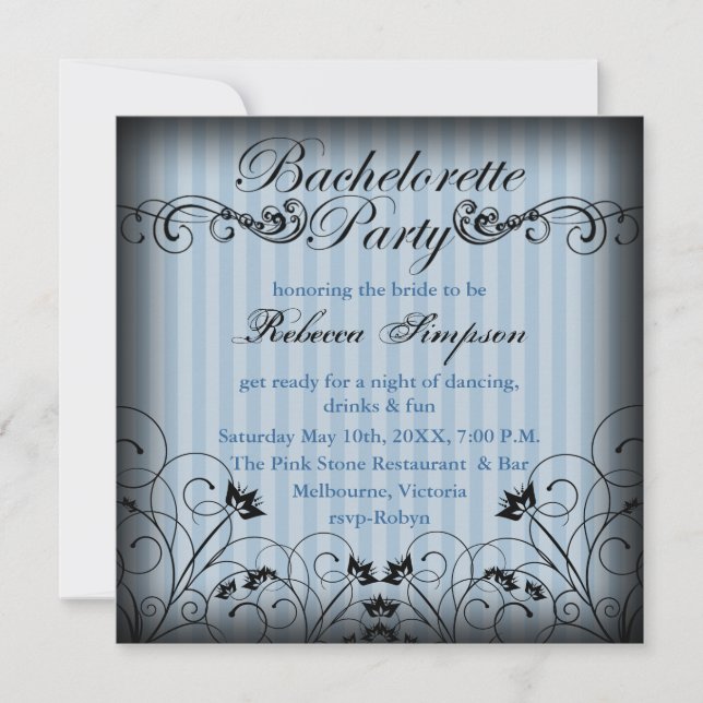 Black & Blue Floral Chic Bachelorette Invite (Front)
