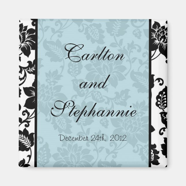 Black/Blue Floral Damask Wedding Magnet Favour (Front)