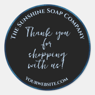 Black & blue foil thank you for shopping with us classic round sticker