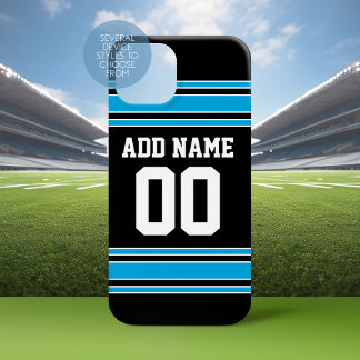 Black Blue Football Jersey Custom Name Number iPhone 15 Pro Max Case