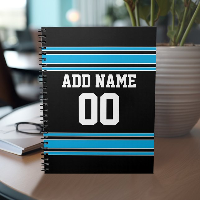Black Blue Football Jersey Custom Name Number Notebook (Personalized notebook with Sports Jersey Football Design - Custom Name and Other Text)