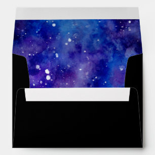 Black Blue Galaxy Watercolor Chic Starry night sky Envelope