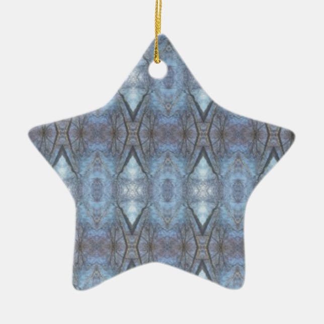 Black Blue Geometric Cross Diamonds Pattern Ceramic Ornament (Front)