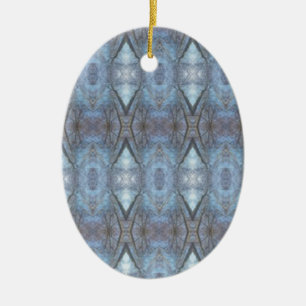 Black Blue Geometric Cross Diamonds Pattern Ceramic Ornament
