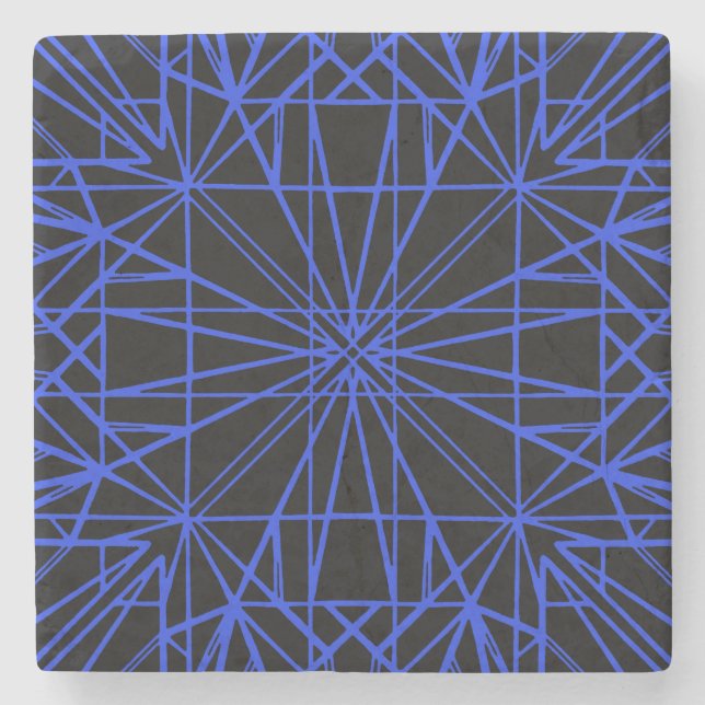 Black & Blue Geometric Symmetry Stone Coaster (Front)