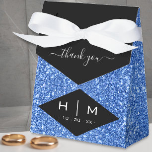 Black & Blue Glitter Cute Chic Thank You Wedding Favor Box