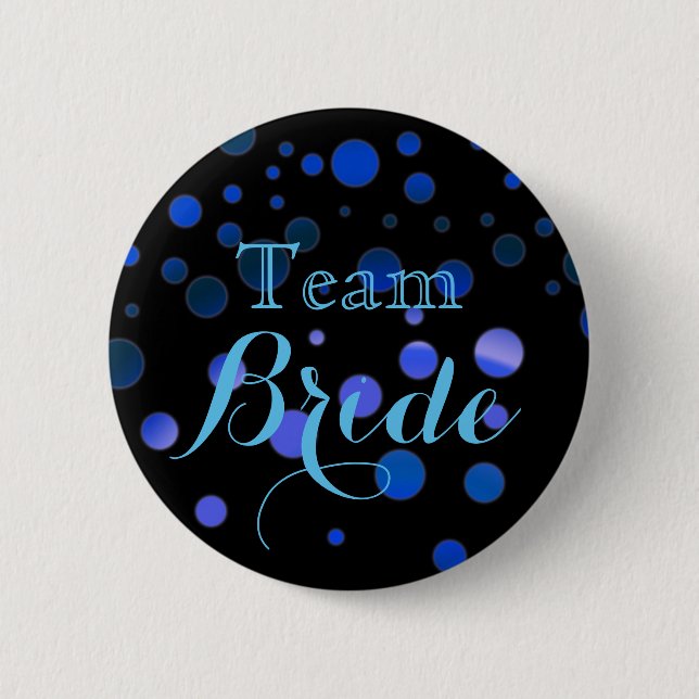 Black Blue Glitter Wedding Team Bride 2 Inch Round Button (Front)