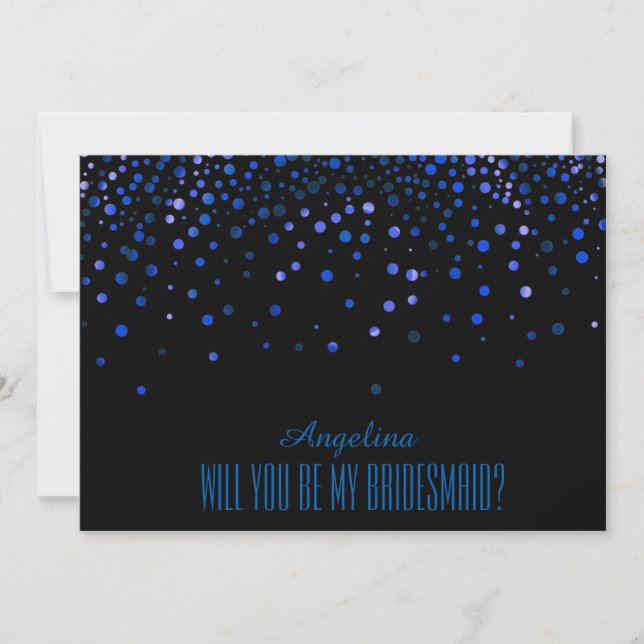 Black Blue Glitter Will you be my bridesmaid? Invitation (Front)