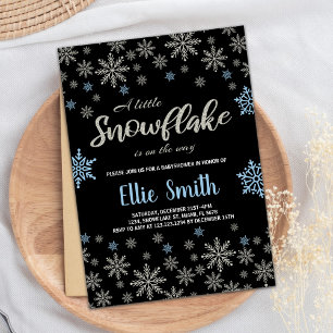Black Blue Glitter Winter Baby Shower Invitations
