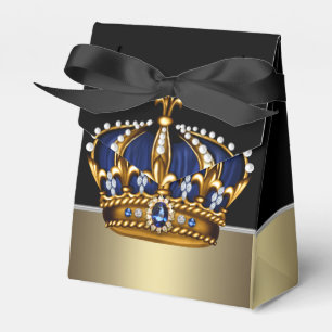 Black Blue Gold Crown Prince Baby Shower Favor Box