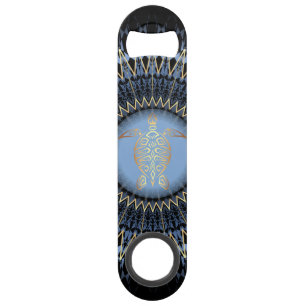 Black Blue Gold Mandala Turtle Coastal Bar Key
