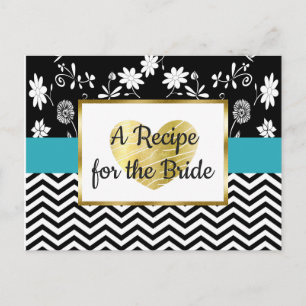 Black, Blue Gold Stripe Floral Wedding Recipe Card