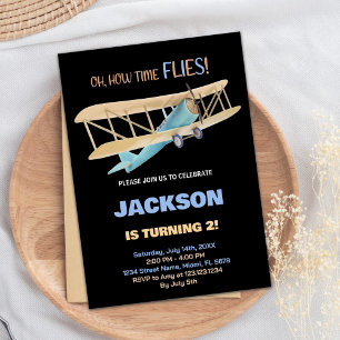 Black Blue Green Airplane Birthday Invitations