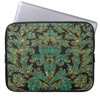 Black Blue-Green & Gold Vintage Floral Damasks