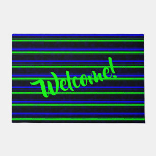 Black Blue Green Stripes Doormat